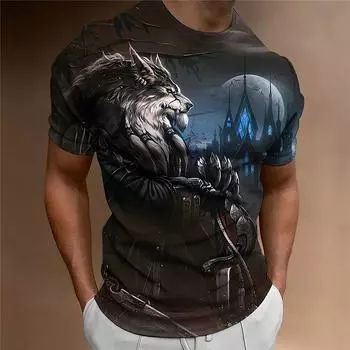 Мужская футболка с волком, топы с 3d принтом, винтажная мужская одежда с короткими рукавами и животным узором, футболки большого размера, повседневный летний уличный пуловер XS