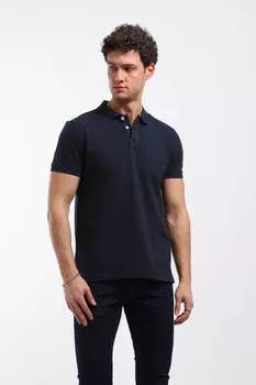 Мужская футболка с воротником поло темно-синяя