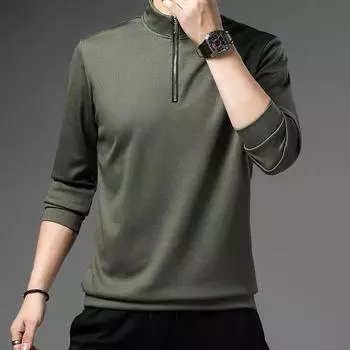 Мужская футболка с воротником-стойкой и длинными рукавами, половинная молния с поворотным воротником, однотонная универсальная футболка с атмосферой, весна-осень M