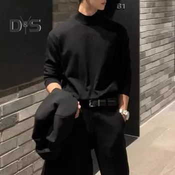 Мужская футболка с воротником-стойкой, однотонный эластичный свитер средней длины из немецкого бархата, многослойный топ для зимы и осени L темно-серого