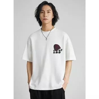 Мужская футболка с вышитым принтом из мультфильмов, модная брендовая модная футболка с короткими рукавами, летняя свободная тяжелая мужская и женская футболка с половиной рукавов в одном стиле M белый