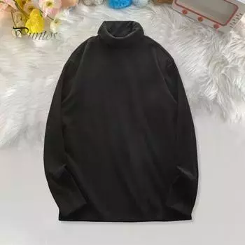 Мужская футболка с высоким воротником, двухсторонний немецкий бархат, однотонный эластичный свитер средней длины, многослойный топ для зимы и осени L кофейный