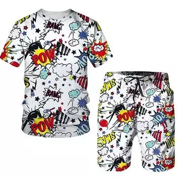 Мужская футболка с забавным 3D принтом и шорты, летняя мужская спортивная одежда, комплект из 2 предметов, футболка в стиле хип-хоп, уличная мужская одежда XS