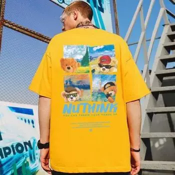 Мужская футболка с забавным аниме-медведем и принтом, модные повседневные спортивные футболки с короткими рукавами M белый