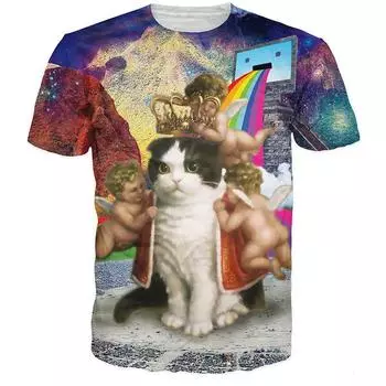 Мужская футболка с забавным котом и 3D принтом животных, свободные футболки с круглым вырезом и короткими рукавами, модная повседневная уличная футболка в стиле Харадзюку, детская одежда M