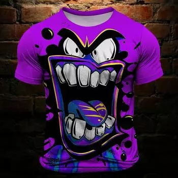Мужская футболка с забавным принтом Grimace 3D Vintage Fashion Cool Crew Neck Clothing Apparel Daily Holiday Vacation Short Sleeve top M
