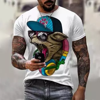Мужская футболка с забавным принтом животных в стиле хип-хоп, большой уличный пуловер с короткими рукавами в стиле Харадзюку, летние повседневные топы 6XL S