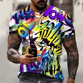 Мужская футболка с забавным рисунком граффити и 3D-печатью, летняя модная футболка с круглым вырезом, уличная одежда Harajuku, мужские футболки больших размеров S