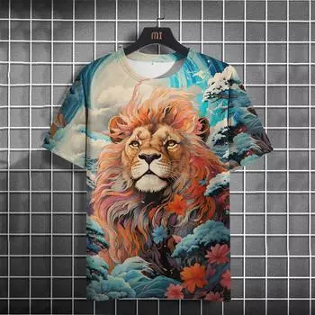 Мужская футболка с забавным рисунком животных, хип-хоп, в стиле Харадзюку, свободная одежда, повседневные футболки с коротким рукавом и круглым вырезом, модные летние топы S