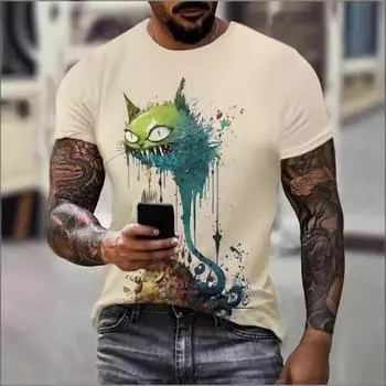 Мужская футболка серии Feilong с 3D-принтом, модным трендовым принтом, короткими рукавами и круглым вырезом, дышащая, быстросохнущая, мужская S