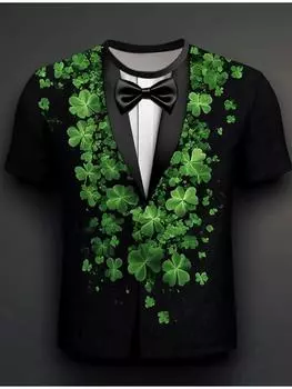 Мужская футболка Shamrock Tuxedo с 3D-принтом, футболка с коротким рукавом и круглым вырезом, зеленая летняя весенняя одежда S