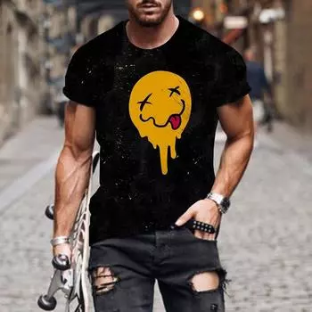 Мужская футболка со смайликом, индивидуальная тенденция, футболка с короткими рукавами, повседневная футболка с круглым вырезом