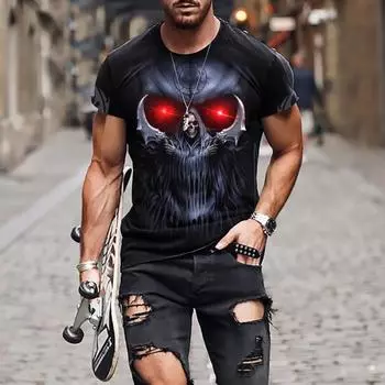 Мужская футболка со страшным черепом, футболка с 3D принтом черепа, мужская футболка большого размера с короткими рукавами, панк-топ, мужской костюм смерти 2XL