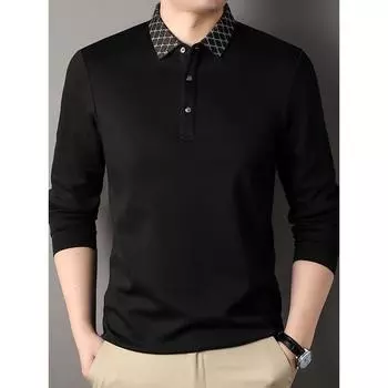 Мужская футболка среднего возраста с длинными рукавами с лацканами, весенне-осенняя повседневная мужская футболка со свободным низом, топ M