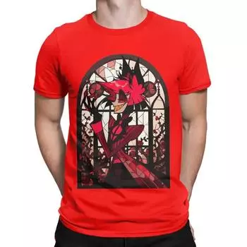 Мужская футболка Stained Glass Alastor Hazbins Hoteled Humor Хлопковая футболка Футболки с коротким рукавом Футболки с круглым вырезом Одежда Рубашки S красный