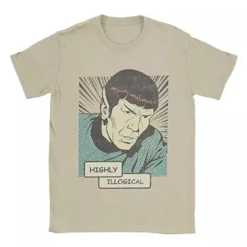 Мужская футболка Stars Treks Spock Highly Illogical Повседневная футболка из чистого хлопка с коротким рукавом Футболка с круглым вырезом Топы размера плюс S чёрный