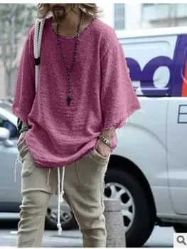 Мужская футболка свободного кроя белого цвета с рваным краем и короткими рукавами S розовый