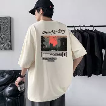 Мужская футболка свободного кроя INS с полурукавом из тяжеловесного гребенного хлопка 4XL