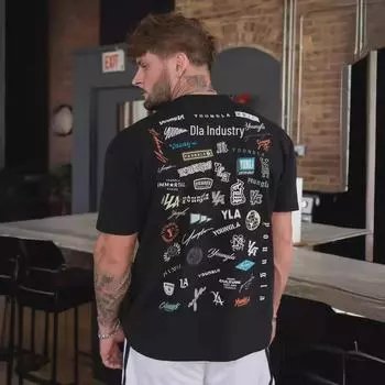 Мужская футболка свободного кроя YOUNG LA из хлопка — летний принт на всю спину, короткие рукава, круглый вырез, повседневный спортивный топ для фитнеса M белый