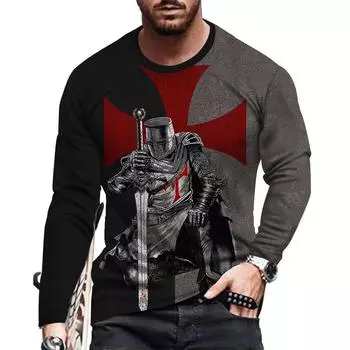 Мужская футболка свободного покроя с длинным рукавом и круглым вырезом, мужская повседневная спортивная футболка с 3D-цифровым принтом. 4XL