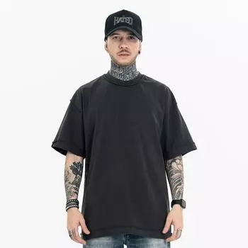 Мужская футболка свободного покроя с коротким рукавом и круглым вырезом, весна-лето, с потертым верхом M