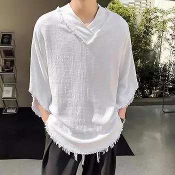 Мужская футболка свободного покроя с неровными краями, весна-лето, больших размеров, модный однотонный топ с рукавами «летучая мышь» 5XL