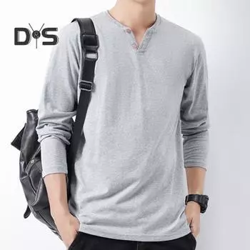 Мужская футболка свободного покроя с V-образным вырезом и длинными рукавами, на осень и весну, повседневная спортивная домашняя одежда M белый