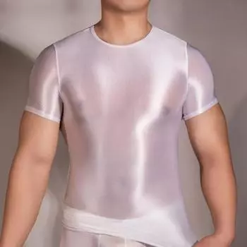 Мужская футболка Тонкая Высокая эластичность Круглый вырез Короткие рукава Облегающий крой Хорошая воздухопроницаемость Прозрачная чёрный
