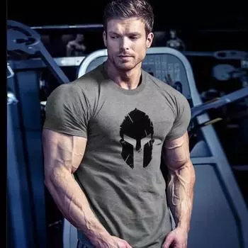 Мужская футболка Топ Повседневная спортивная летняя ретро-шлем воина Спарта с 3D-принтом и рисунком для фитнеса Приталенный крой с короткими рукавами Уличная одежда Показать мышцы S красный