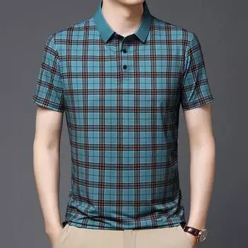 Мужская футболка Traceless Quality Traceless Plaid Casual с коротким рукавом, топ-поло с принтом Ice Silk M
