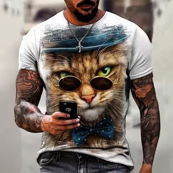 Мужская футболка Trend Cat Element Футболка для мужчин Повседневная уличная мода с круглым вырезом и короткими рукавами Футболки из удобного материала Топ 5XL