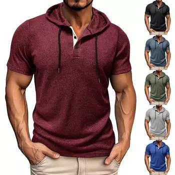 Мужская футболка уличная повседневная с коротким рукавом и капюшоном L армия зеленый