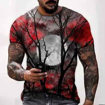 Мужская футболка унисекс с принтом луны, круглым вырезом, 3D, на Хэллоуин, повседневная рубашка с короткими рукавами S