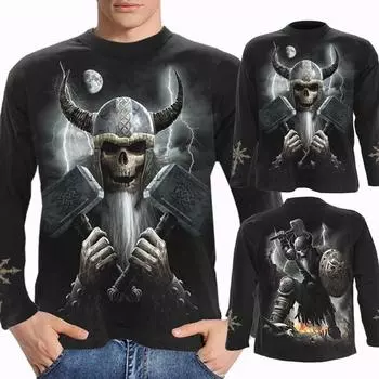 Мужская футболка ужасов больших размеров с длинными рукавами, винтажный костюм с забавным черепом в стиле панк-рок, уличная одежда, хип-хоп, футболка, одежда M