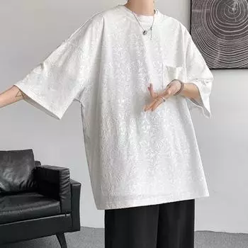 Мужская футболка в американском стиле, цвет ретро, с круглым карманом, вырезом на груди, однотонная, с короткими рукавами, пуловер средней длины, хорошая воздухопроницаемость 3XL чёрный