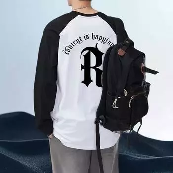 Мужская футболка в американском стиле с длинными рукавами реглан, круглым вырезом, контрастными цветами, свободным кроем, идеально подходит для весны и осени. 2XL