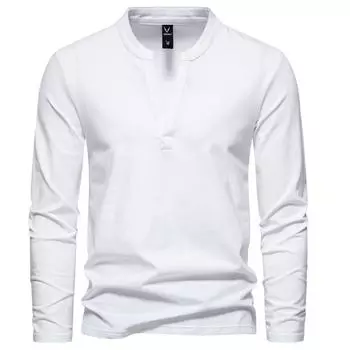 Мужская футболка в американском стиле в стиле ретро, осенне-зимняя мужская футболка с длинными рукавами и воротником, однотонная мужская рубашка с низом M чёрный