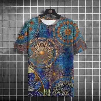 Мужская футболка в этническом стиле, летние футболки с круглым вырезом и короткими рукавами, мужской повседневный свитшот, повседневная мужская одежда, уличная одежда большого размера L