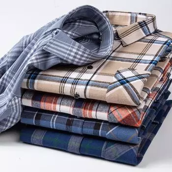 Мужская футболка в клетку из хлопка с начесом, повседневная, с длинным рукавом и отложным воротником, весна-осень 38