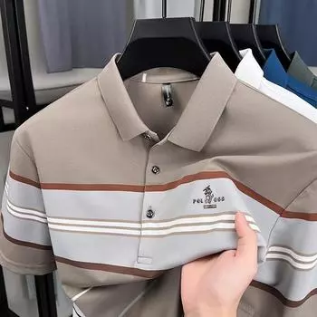Мужская футболка в полоску из цветного тканого полотна, поло, легкая деловая повседневная рубашка в полоску с короткими рукавами M