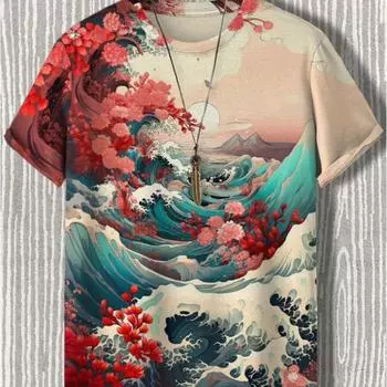 Мужская футболка в японском стиле укиё-э с графическим 3D принтом, повседневная футболка с короткими рукавами, уличная мужская одежда больших размеров, топы, новинка XL