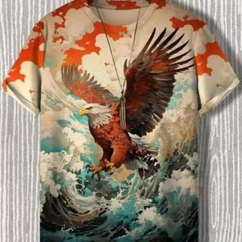 Мужская футболка в японском стиле укиё-э с графическим 3D принтом, повседневная футболка с короткими рукавами, уличная мужская одежда большого размера, топы S
