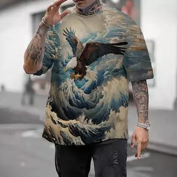 Мужская футболка в японском стиле Ukiyo-E Kanagawa Eagle с графическим принтом, повседневная футболка с короткими рукавами, мужская одежда большого размера, топы S