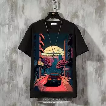 Мужская футболка в стиле аниме в стиле ретро, уличная футболка с короткими рукавами для мужчин, повседневная летняя футболка с 3d принтом, дышащая свободная мужская одежда S