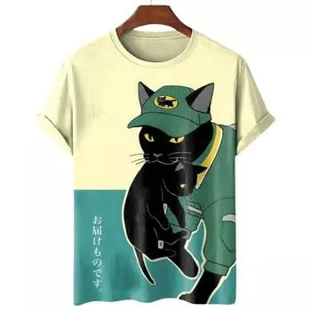 Мужская футболка в стиле аниме в стиле ретро, уличная футболка с короткими рукавами для мужчин, повседневная летняя футболка с 3d принтом, дышащая свободная мужская одежда S