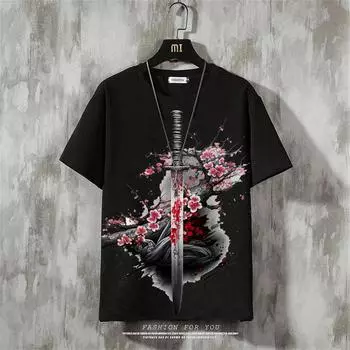 Мужская футболка в стиле аниме в стиле ретро, уличная футболка с короткими рукавами для мужчин, повседневная летняя футболка с 3d принтом, дышащая свободная мужская одежда S