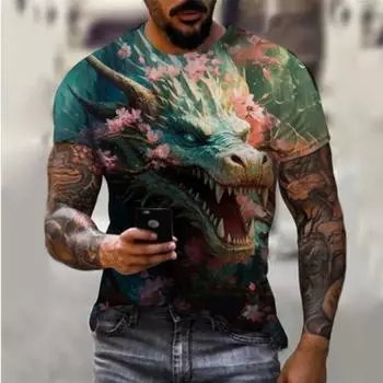 Мужская футболка в стиле хип-хоп с 3D принтом дракона, рубашка с короткими рукавами, летняя повседневная уличная одежда, топ в стиле Харадзюку с круглым вырезом на заказ S