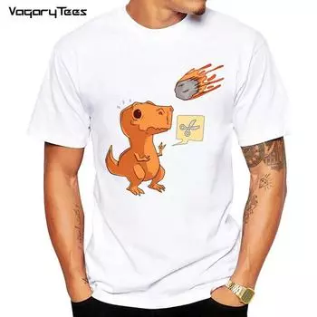 Мужская футболка в стиле хип-хоп с динозавром, забавная футболка со страхом, уличная одежда, скейтборд, летние ножницы с метеоритом, топы с принтом в стиле Харадзюку, футболка S белый