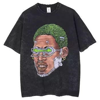 Мужская футболка в стиле хип-хоп, уличная одежда, оверсайз, винтажная, с графическим принтом головы портрета, футболка Харадзюку, хлопковые топы, футболки S