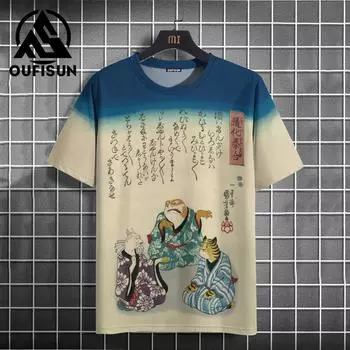 Мужская футболка в стиле хип-хоп в японском стиле с рисунком жабы, топ с короткими рукавами, летняя повседневная мужская одежда, уличная уличная одежда большого размера 2XL